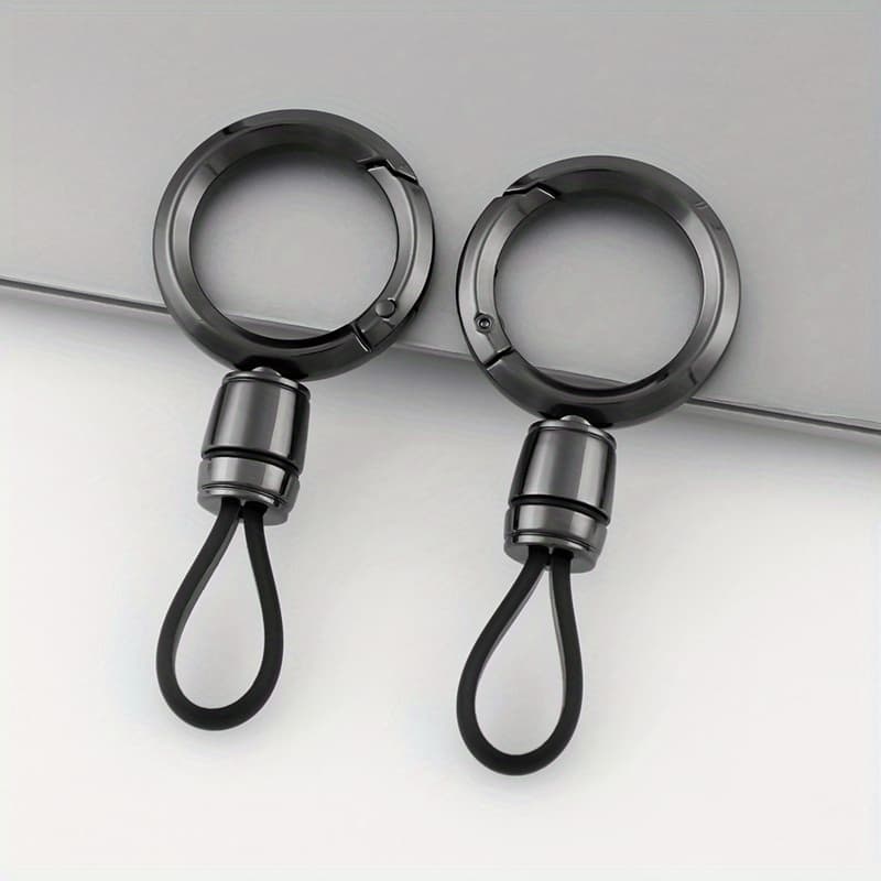 TEMU 2pcs Unisex Car Keychain With Alloy Spring Clip - Anti-loss Pendant, Casual Metal Key Ring For , Black, Holder | Sleek Keychain | Durable Metal