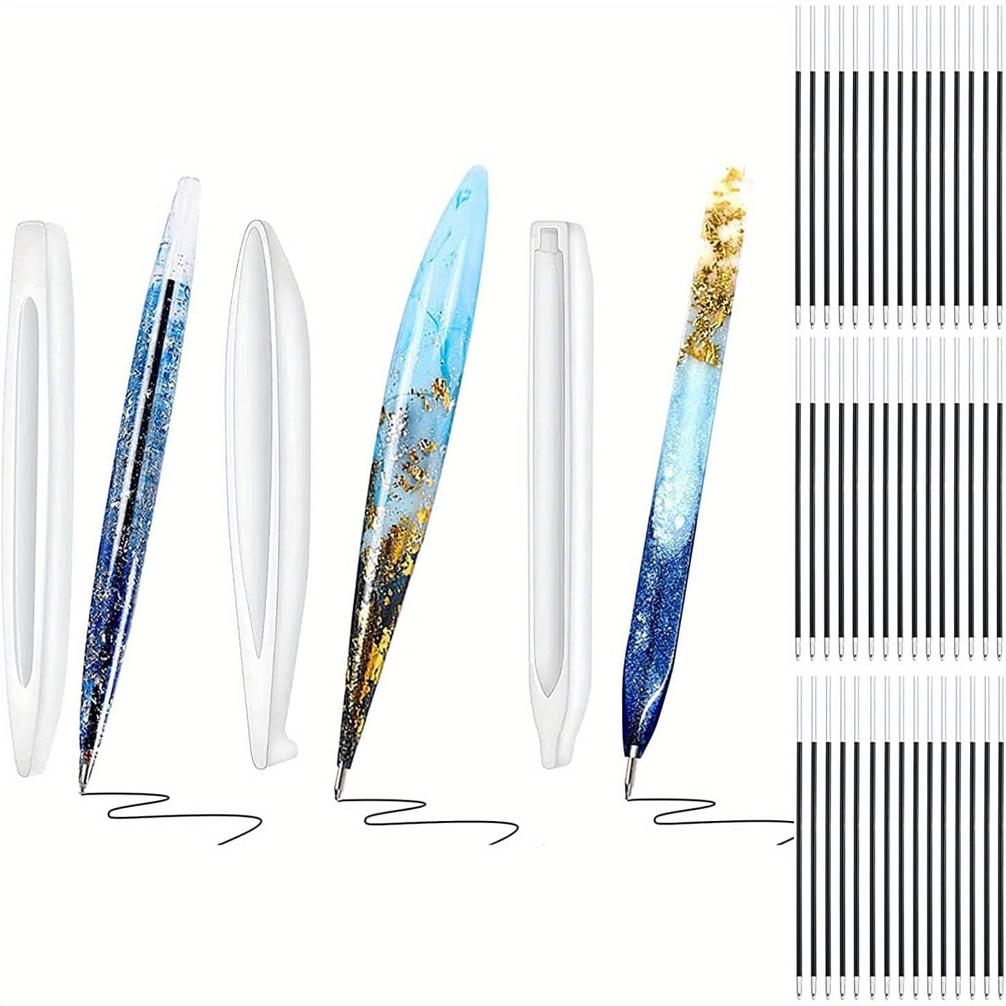 TEMU 3pcs Resin Pen Molds With 45 Ink Refills, Ballpoint Pen Silicone Molds And Resin Casting Molds For Diy Crafts And Student Gifts