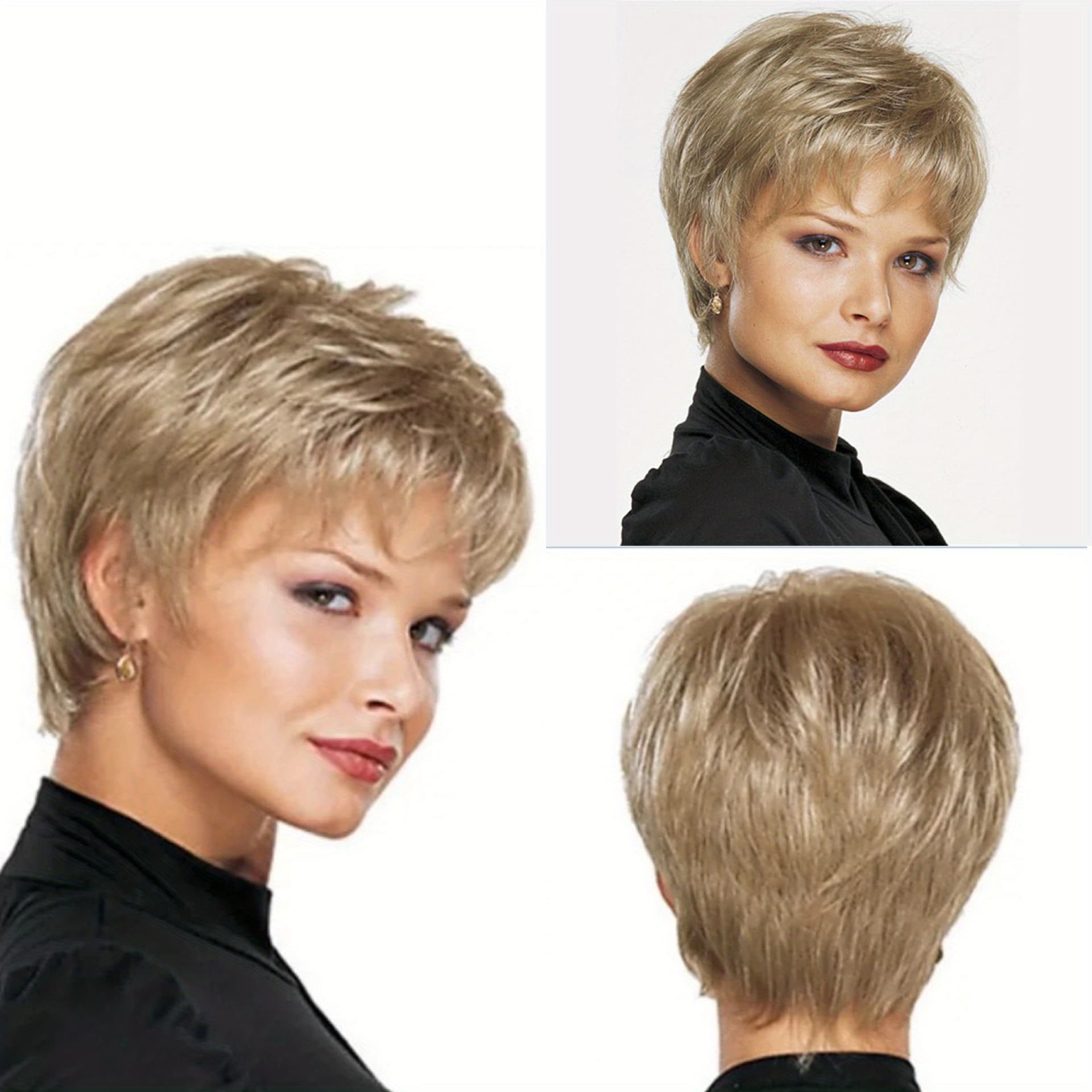 TEMU Women's Halloween Wig - Fluffy Short Synthetic Hair With Highlights, Adjustable Snap Net For , Everyday & Costume Parties - Party Hairstyle, Halloween Costume, Festive Accessory, Loose