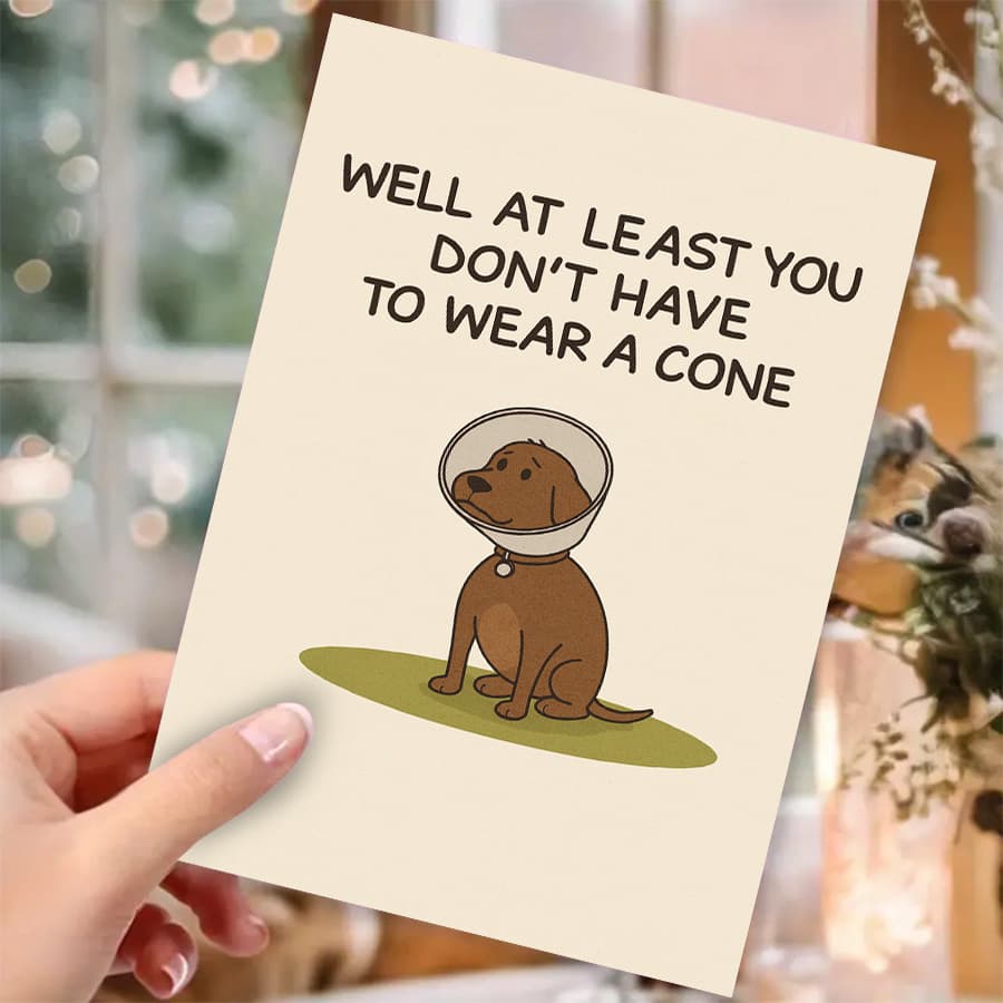 TEMU 1pc Humorous - Card Perfect For , Family , Or Colleagues From Surgery Or Injury. This Design Featuring A Dog Wearing A Protective Cone And Encouragement During , Ideal For