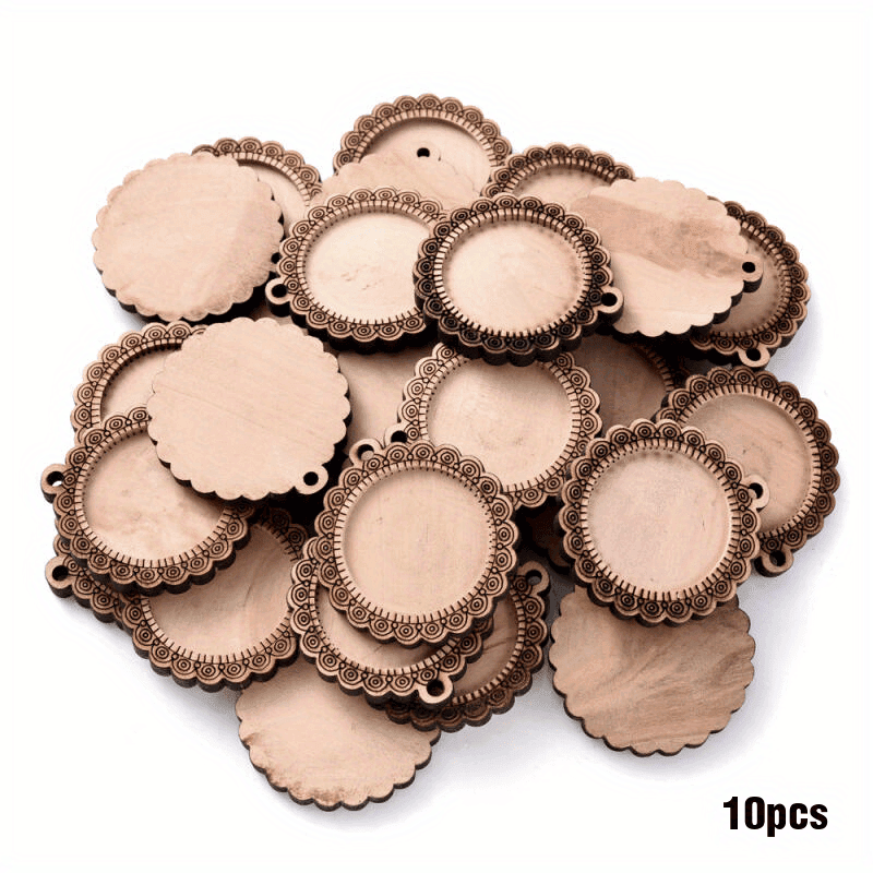 TEMU 10pcs 42mm Natural Wood Floral Pendants With Intricate Grain Patterns - Making, Keychain, Phone Chain Accessories - Durable Handcrafted Decorative Charms For Crafting Enthusiasts