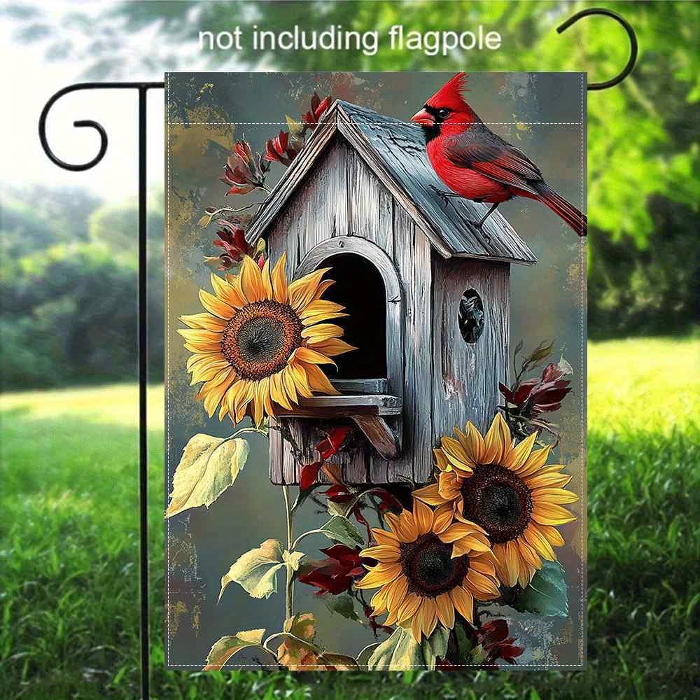 TEMU 2d Flat, 1pc Double-sided Printed Garden Flag, Linen Material, No Flagpole Included, 2d Flat Print, Floral Bird Flag, 2d Flat