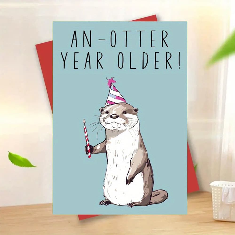 TEMU 1pc Funny Birthday Card With Envelope (11cm X 16cm), Funny Otter Birthday Card With German Quote - Perfect Gift For , Ideal For Any Occasion,