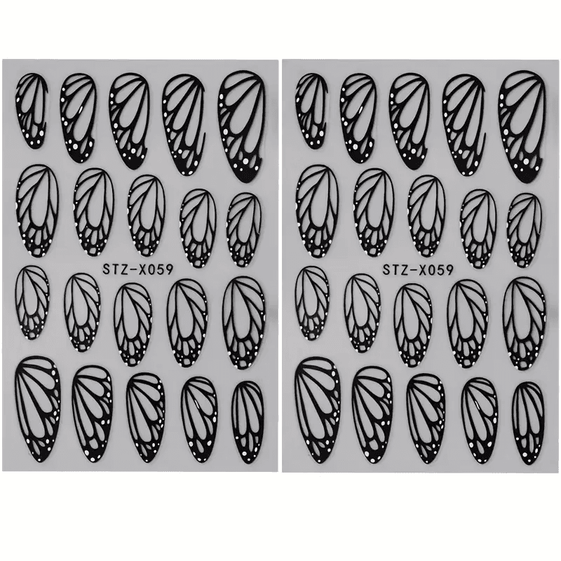 TEMU Nail Stickers 2pcs European And American Hollow Black Wings Nail Stickers