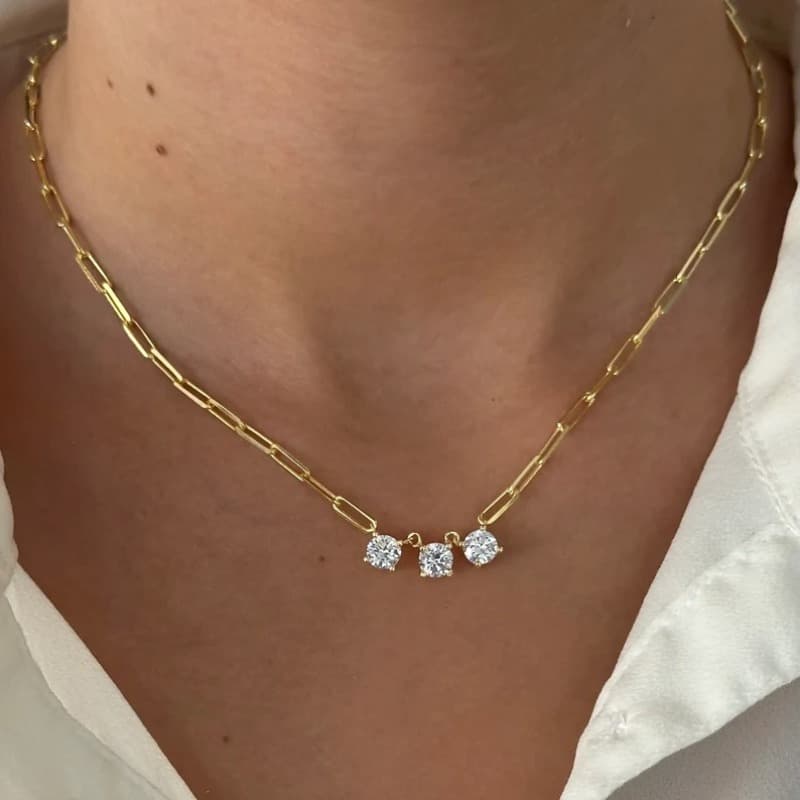 TEMU 1pc Exquisite 3 Synthetic Synthetic Zirconia Pendant Shimmering Golden Silvery Women's Necklace Suitable For Daily Wear Gift Party Dating