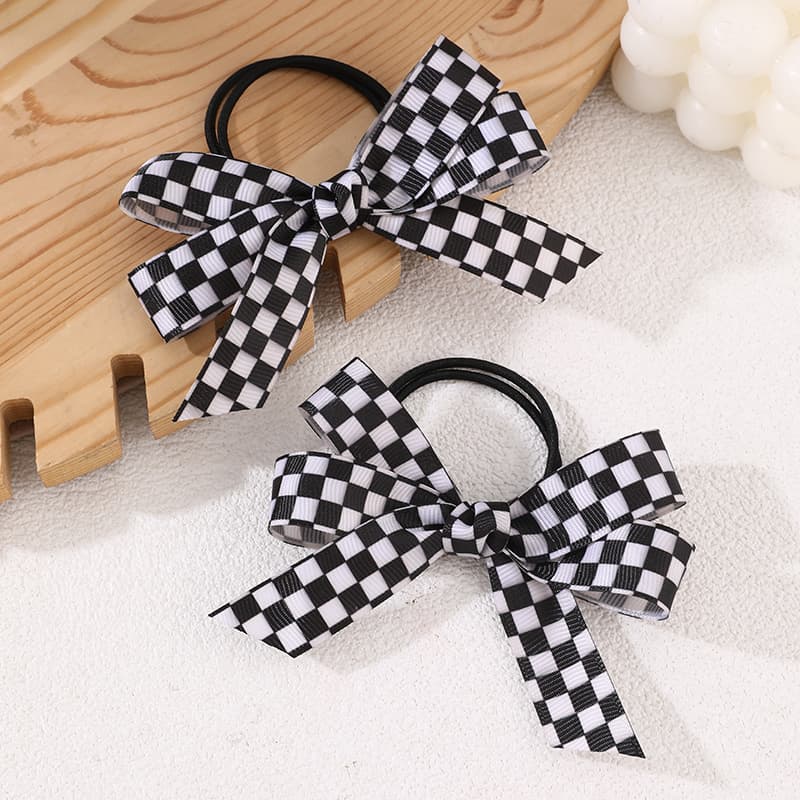 TEMU 2/4pcs Of Black And White Checkered Bow Hair Ties, Easy And Versatile, Suitable For Women And To Style Their Hair In Buns Or Ponytails
