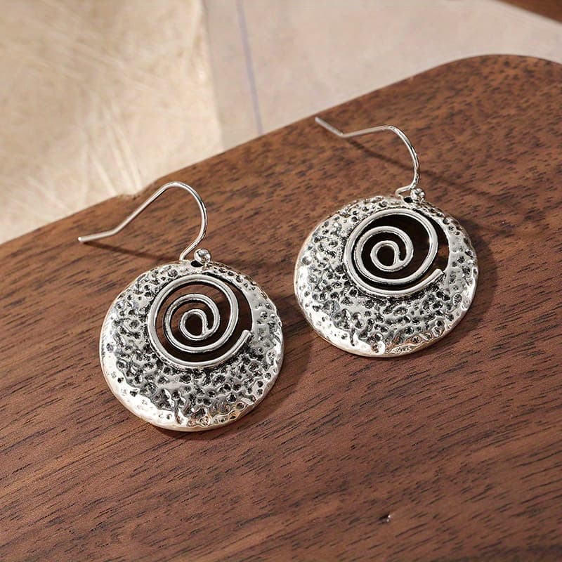 TEMU 1 Pair Of Vintage Carved Earrings With Spiral Wrapped Inner Rings, Perfect For Bohemian Style Travel Parties And Daily Wear