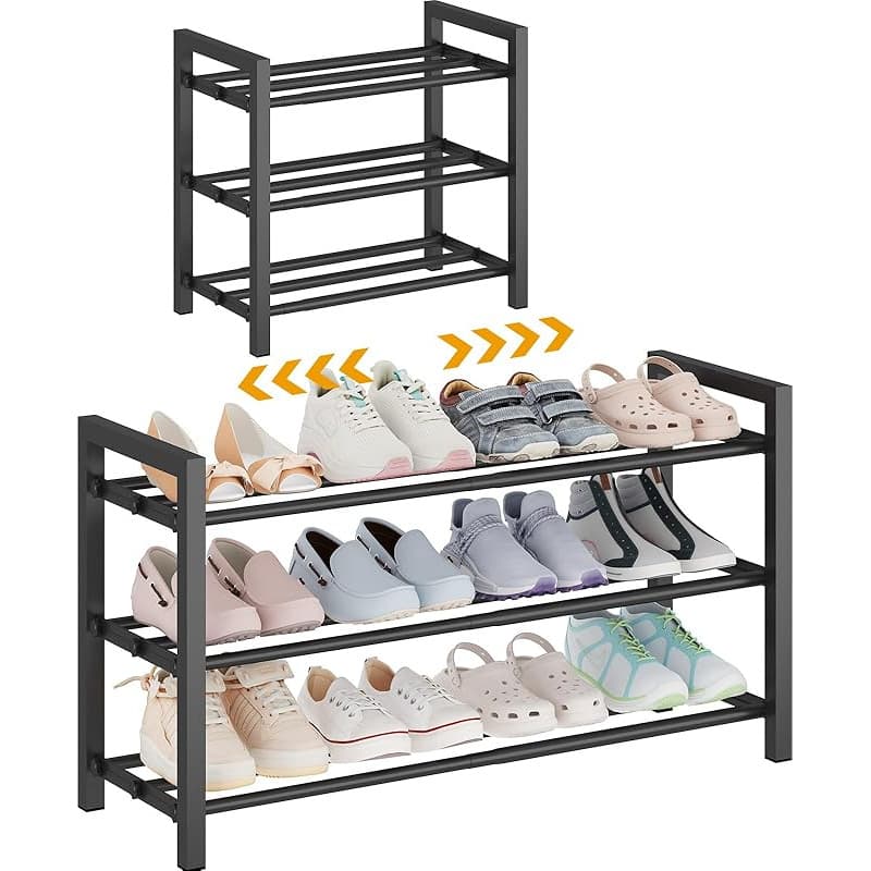 TEMU 3- Shoe Rack | Adjustable Heavy-duty Metal Shoe Organizer Shelf For Closet, Entryway, Mudroom & Garage - Durable Freestanding Storage, Black