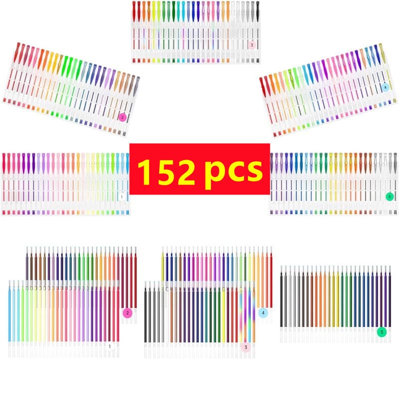 TEMU 152pcs Gel Pen Refill Set, Includes 152 Colors And 152 Refills, Suitable For Adult Coloring Books, Painting And Crafts, Scrapbooking, And Journal Creation