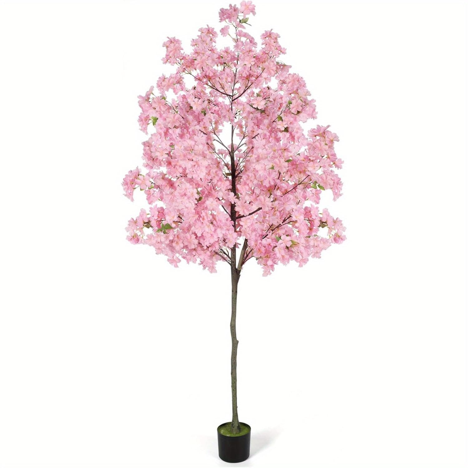TEMU 6ft Tall Cherry Artificial Tree, Fake Tree Faux Silk Plant With Plastic Nursery Pot, Artificial Plants For Home Office Indoor Decor(pink)