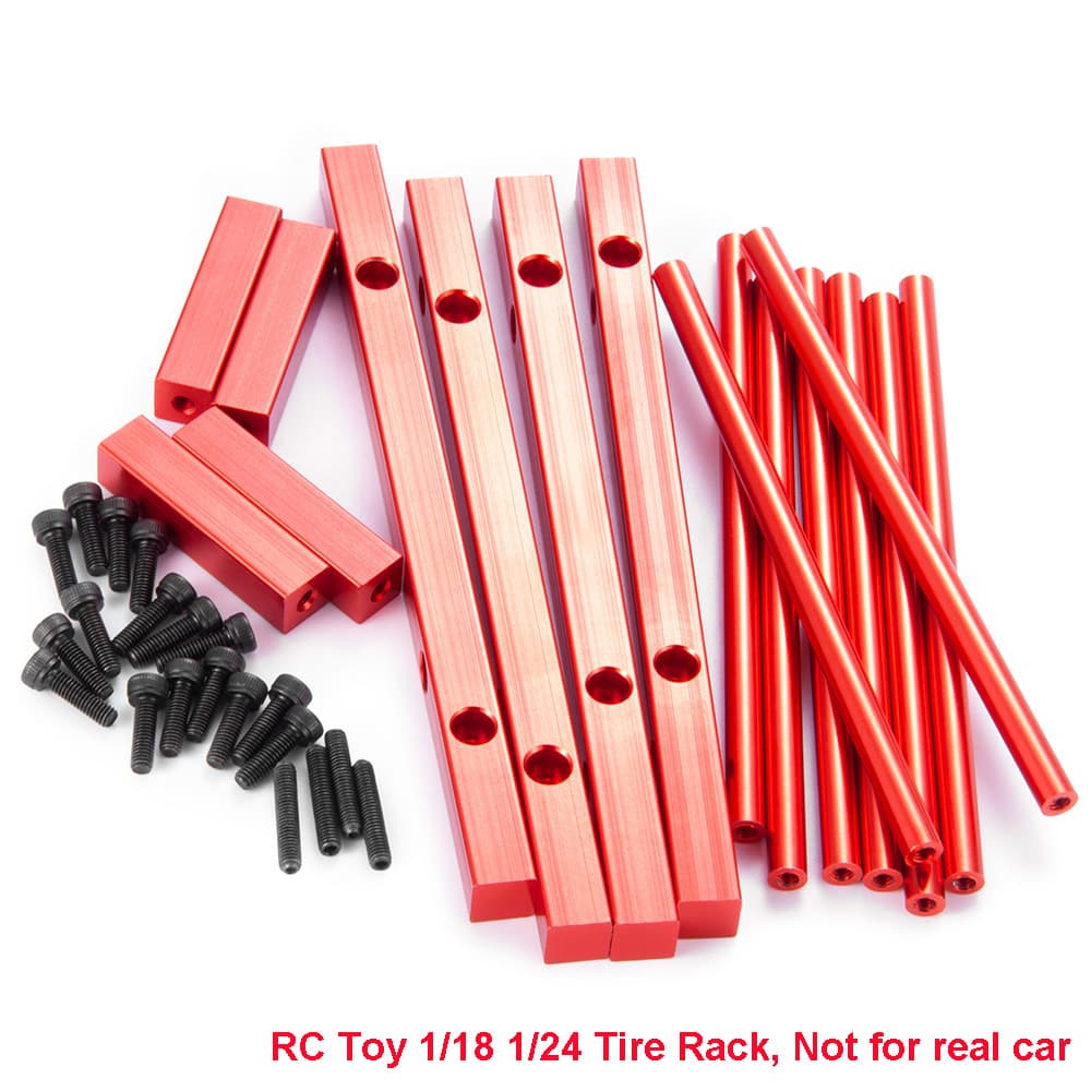 TEMU Rc Car Alloy Spare /wheel Rack Storage Holder Garage Shelf For 1/18 Trx4m Scx24 All Model Axial 1/24 Crawler Car Etc (red)