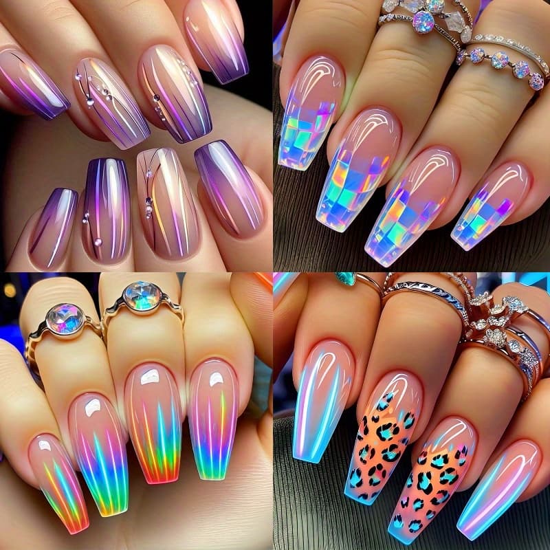 TEMU 96pcs (4pcs) Iridescent Gradient Press-on Nails - Glossy Tips Suitable For Casual Or Special Occasions, & Remove, Multicolor Gradient Nails For Parties, Weddings, Prom, Daily Wear