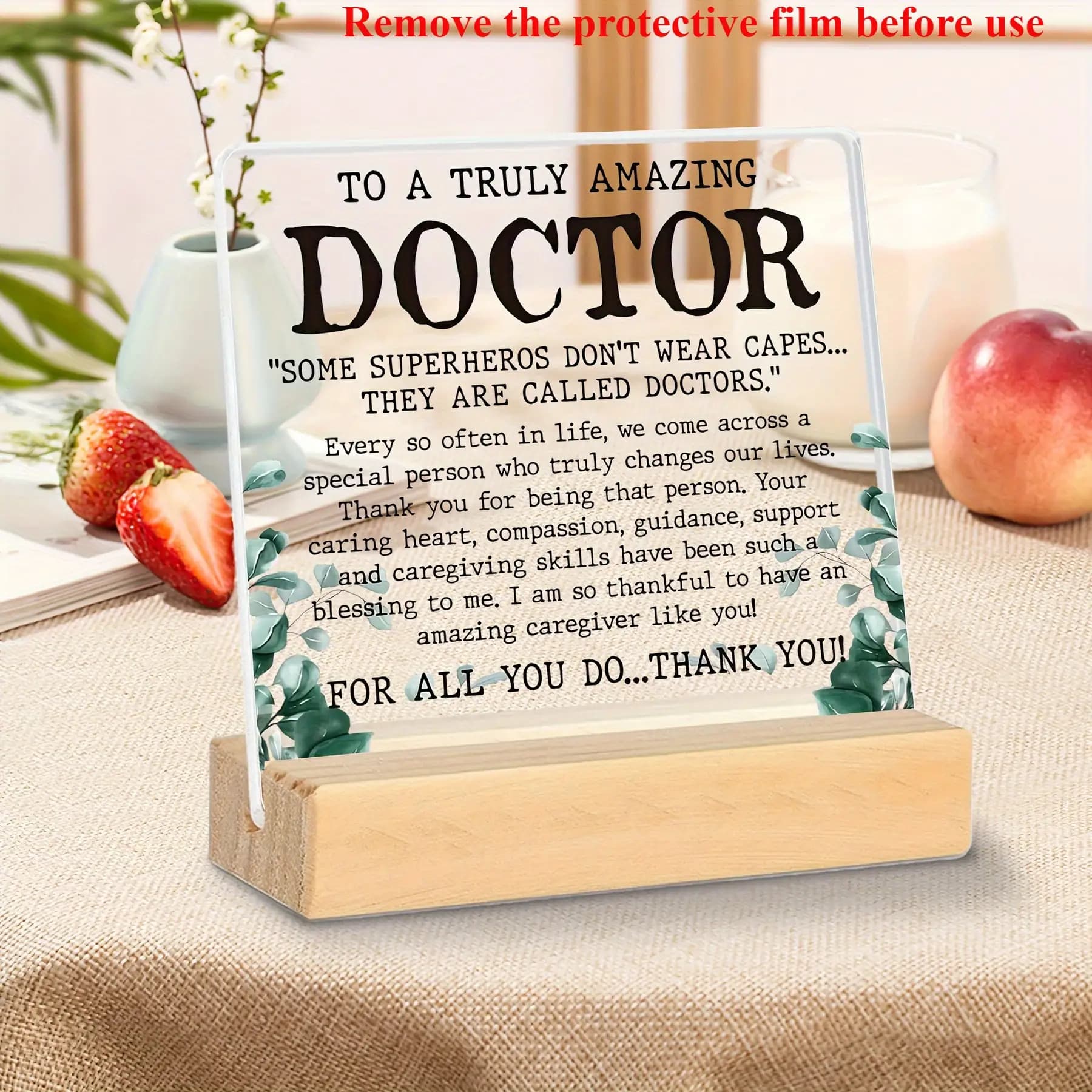 TEMU 2d Flat - [2d Flat] Acrylic Decorative Plaque Featuring A Genuine Doctor Quote, Designed For 2d Flat Printing. It Comes With A Protective Film And A Wooden Base