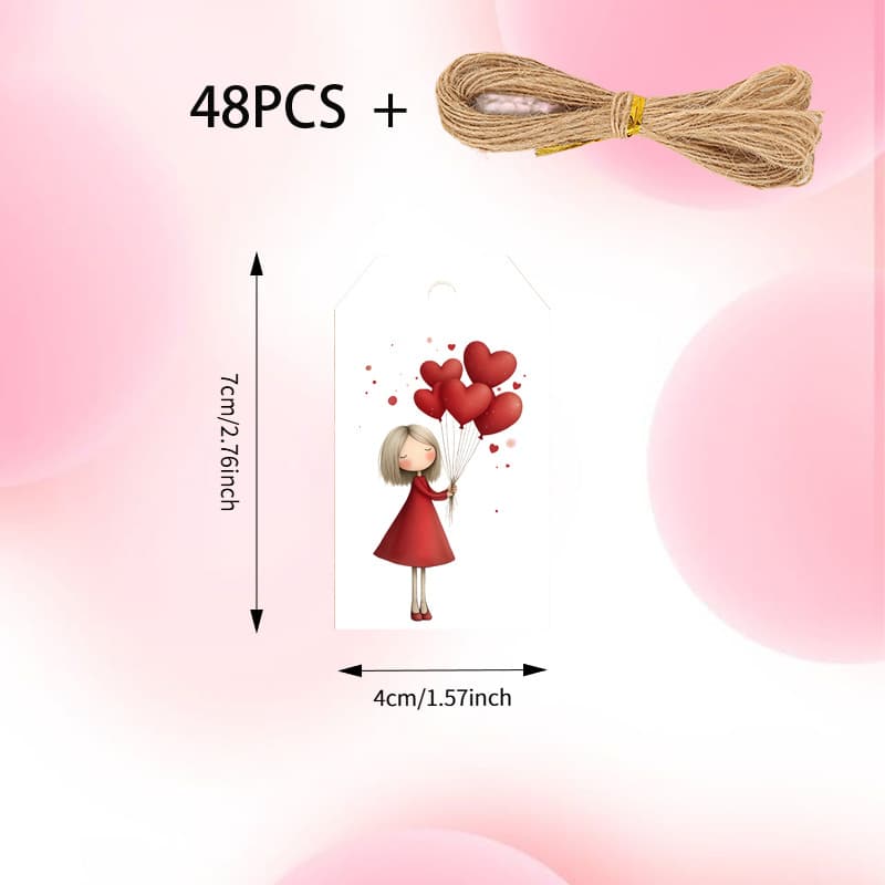TEMU 48pcs Valentine's Day Gift Tags, Gift Tags, With , Cartoon Girl With Balloons, Very Suitable For Valentine's Day, , Anniversaries, Weddings, And Celebrations , Holiday Gift Packaging Tags