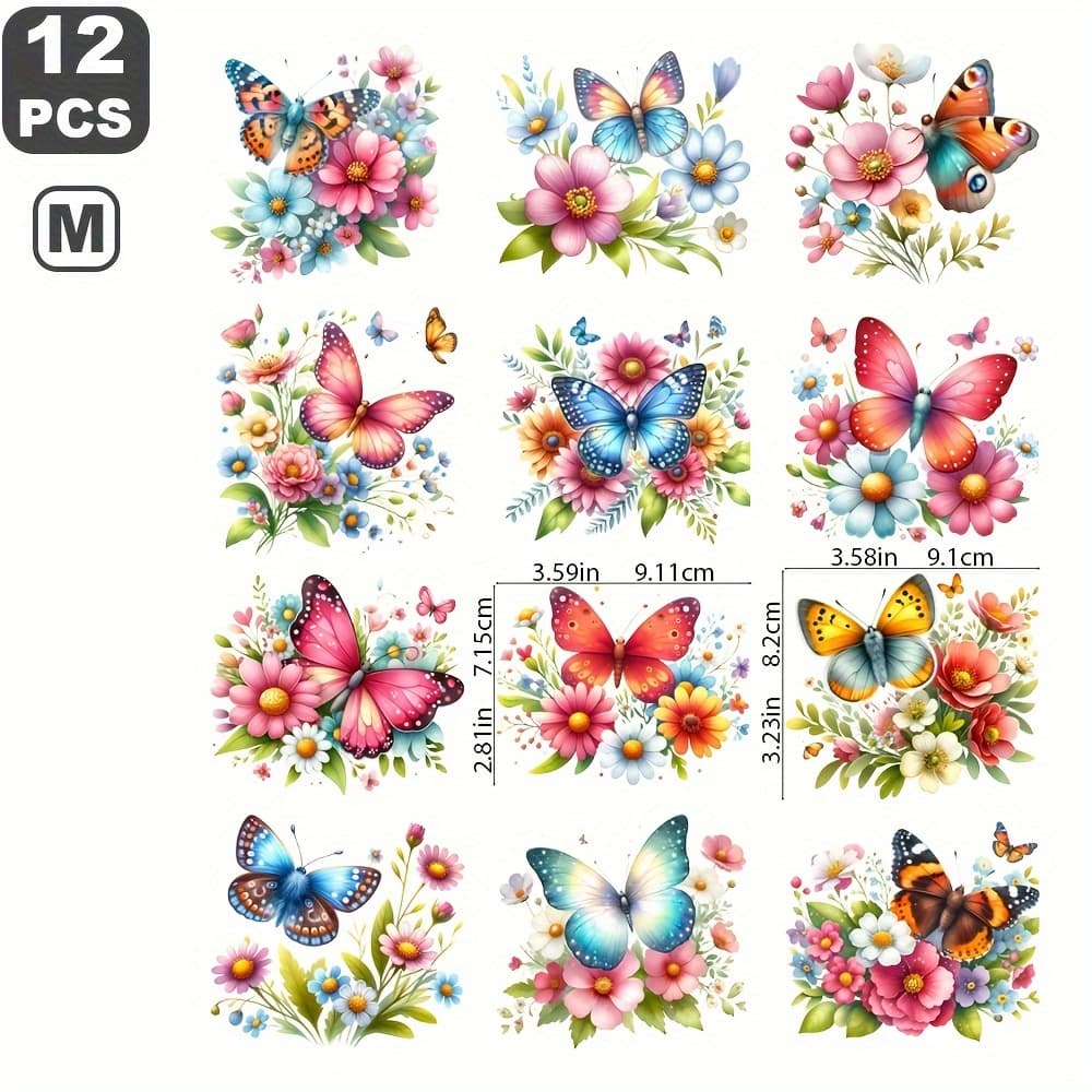 TEMU 12pcs Spring Flower Happy Diy Decals, Suitable For Clothing T-shirts Jeans Backpacks Clothes Decals, Style Washable Hot Transfer Design Decals