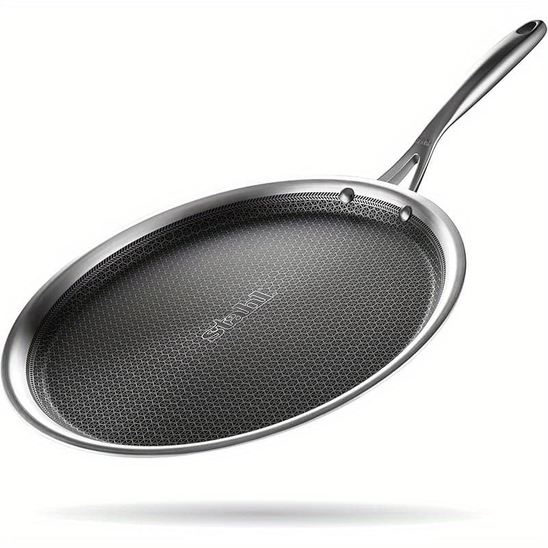 TEMU 11.02 Inch 304 Stainless Steel Honeycomb Frying Pan And Pizza Pan - Ultra-thin Dishwasher Safe Cookware, Heat Distribution Suitable For Pancakes, Burgers, Gift