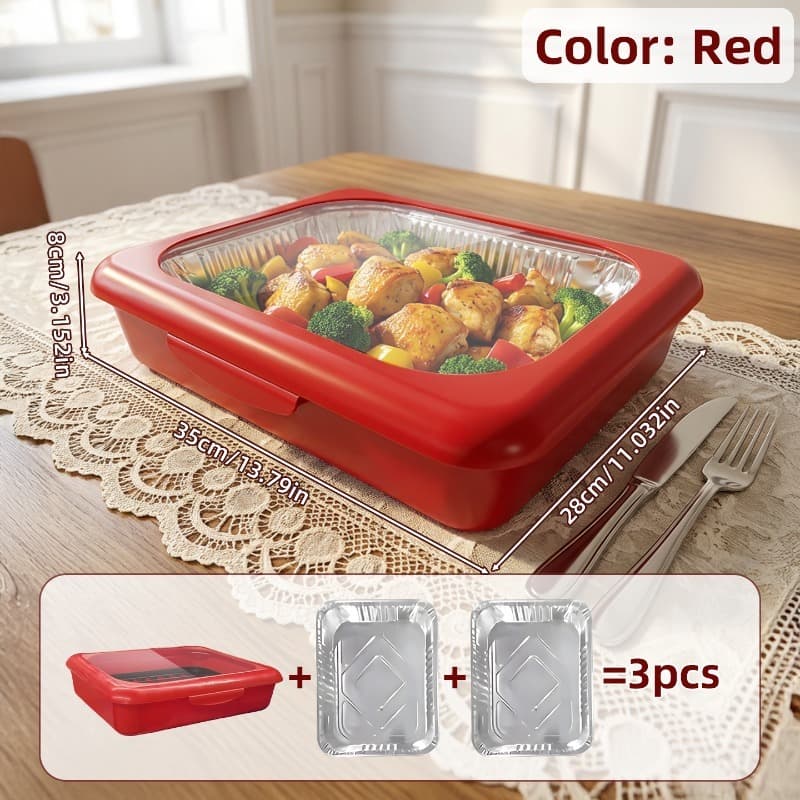 TEMU Set Of 3 Elegant Pans 2 In 1 Reusable Plastic Food Storage Boxes With 2 Complimentary Foil Trays For Outdoor , Celebrations, Christmas, And Thanksgiving Presents