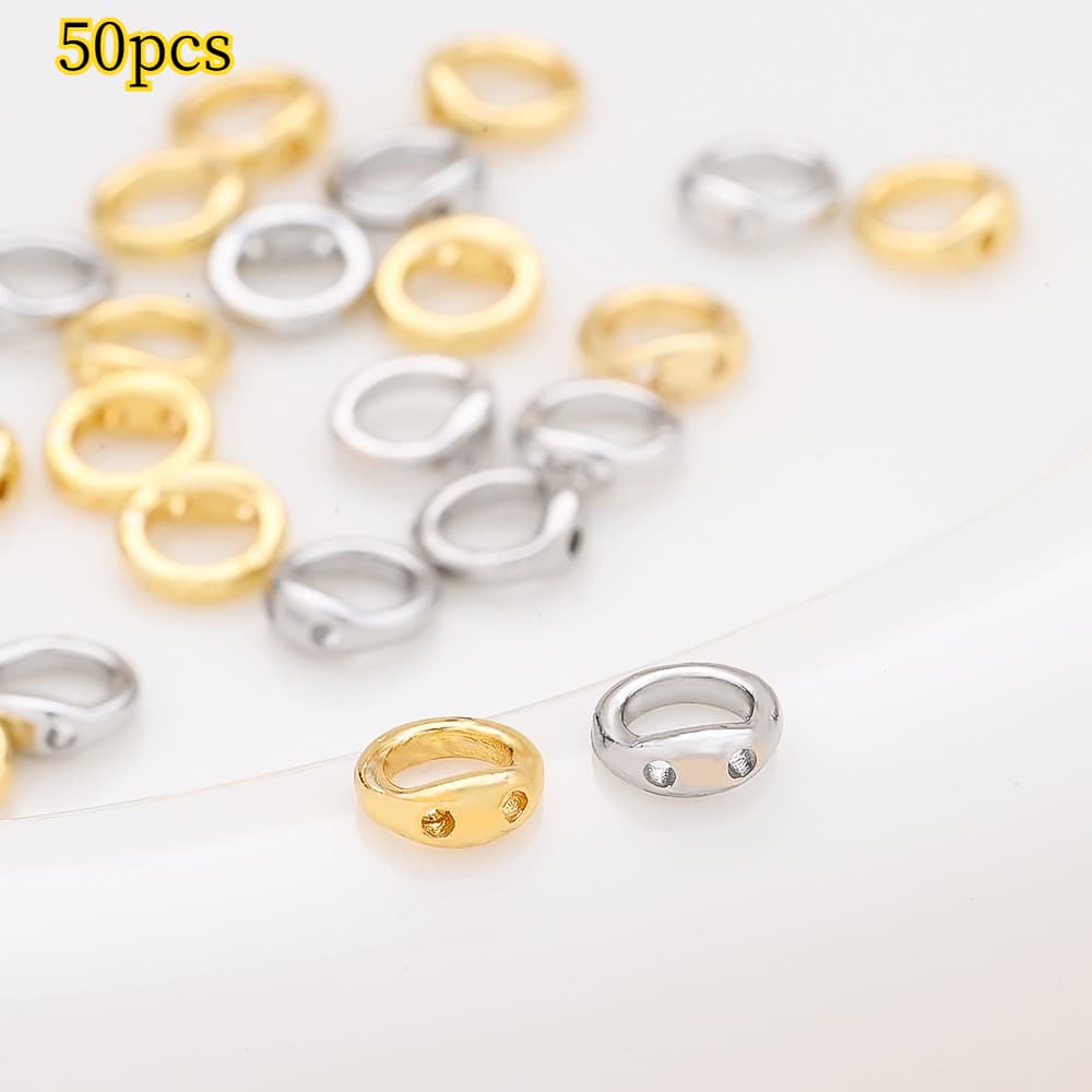 TEMU 50pcs Golden Copper Connector Rings Suitable For Bracelet Necklace Earrings Making, Double Hole Linking Circles With 2 Holes, Round Connector Beads For Bracelets, Necklace & Earring Assembly