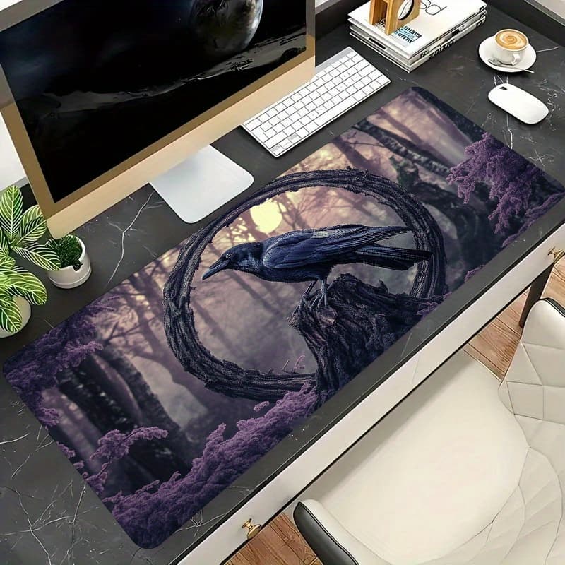 TEMU [gothic Crow Mouse Pad] Extra Large Gothic Crow& Purple Forest Non-slip Mouse Pad- Dark Aesthetic Desk Mat For Office, Gaming, Or Home Decor- Durable Rubber Base, , Perfect For Pc Or Laptop Setup