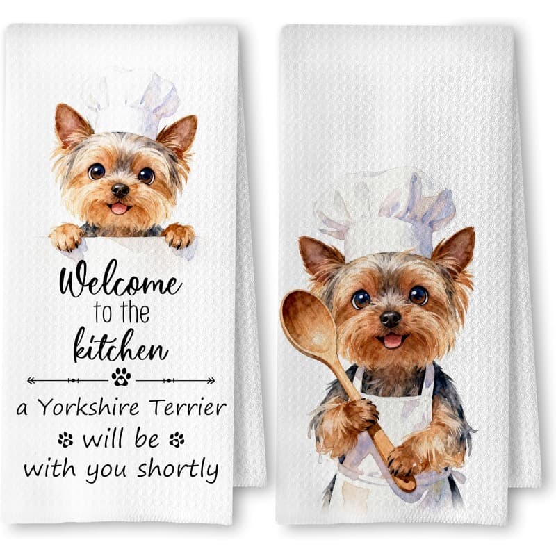 TEMU 2pcs Towels 18x26 Inch Funny Yorkshire Terrier Dog Kitchen Towels, Gifts For Yorkie Lovers Dish Tea Towels, Dog Lovers Mom Dad Owner Gifts Decorative Hand Towel For Kitchen