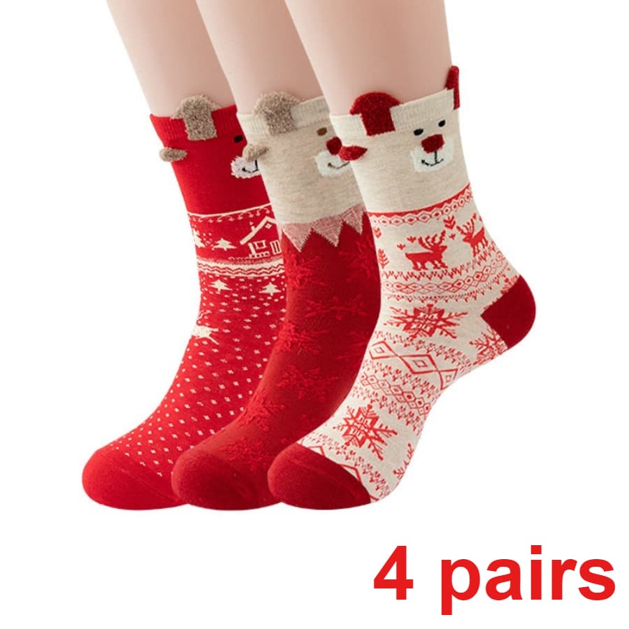 TEMU Random 4 Pairs Autumn Winter New Cute Cartoon Bear Mid-calf Socks Warm Floor Socks Sleeping Socks, Suitable For , Parties, Outdoor Activities, , With Strong Festive Atmosphere