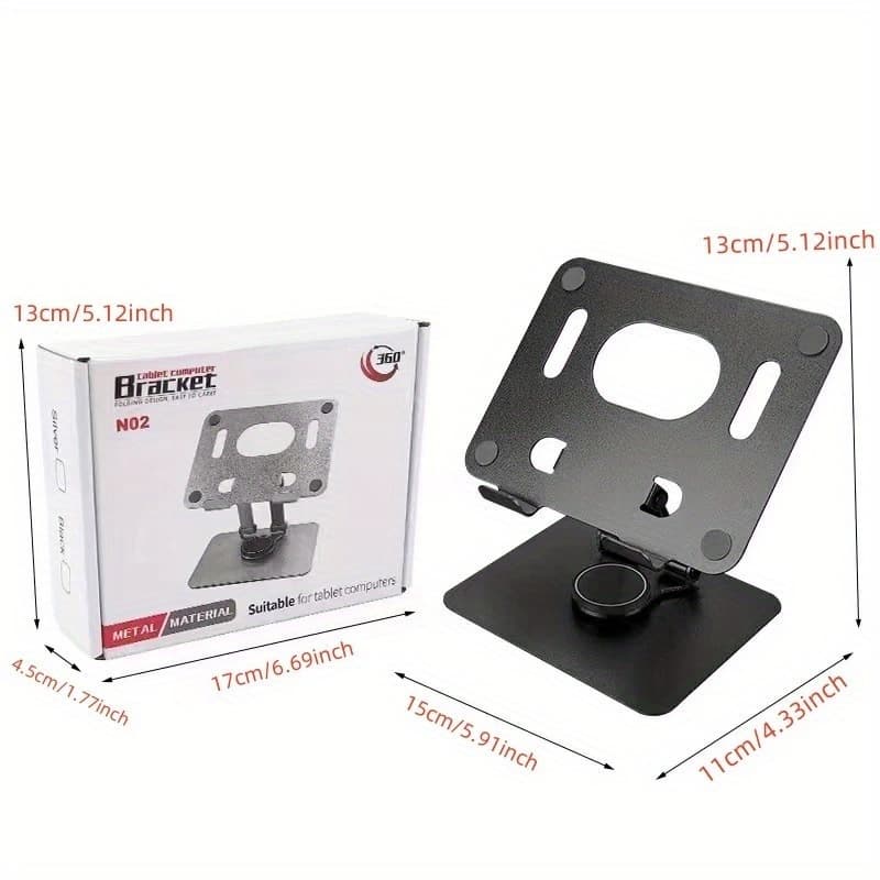 TEMU Iron Flat Stand With 360 Degree Rotating Base, Foldable And Adjustable Flat Stand, Suitable For Office Desks, Home Offices, Compatible With Ipad Mini, Etc. In Silvery And Black