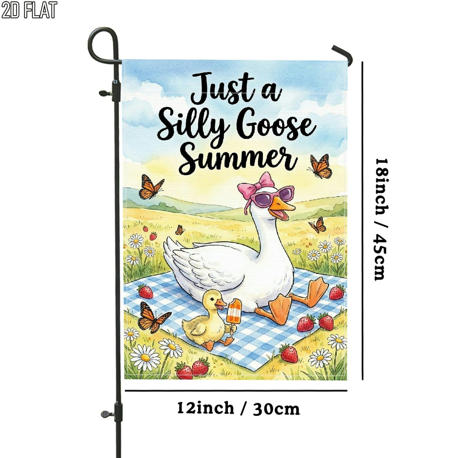 TEMU 2d Flat - 2d Flat 1pc Outdoor Garden Flag Summer Silly Goose Cartoon Vertical Double-sided Flag Porch Decoration For Garden Outside Yard Decoration No Flagpole