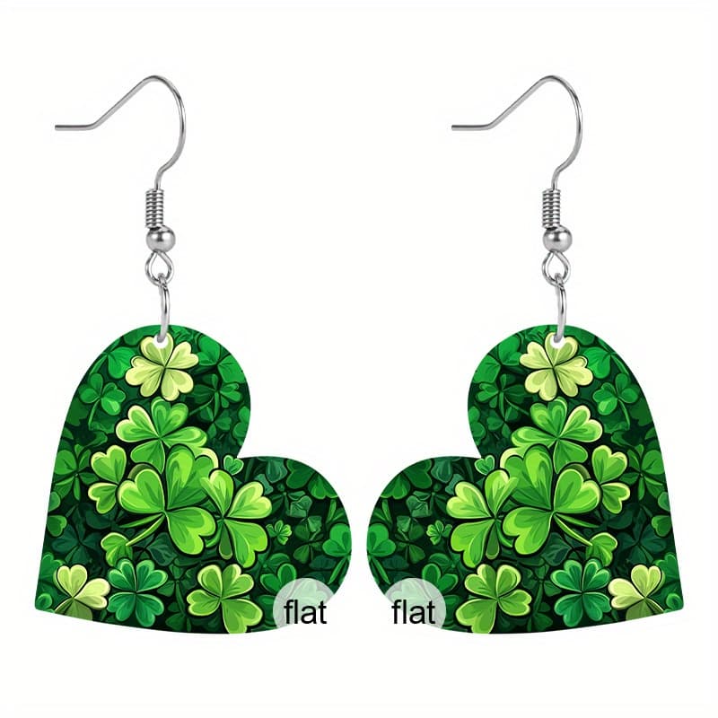 TEMU 1 Pair 2d Flat Acrylic Earrings For Women - Fashionable 's Day Clover Design, Pattern, Perfect Gift For , Party Accessories, Novelty Earrings