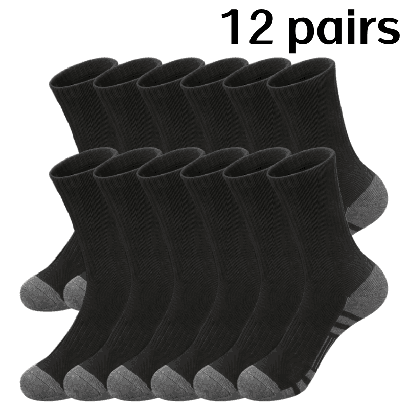 TEMU 12 Pairs Men's Heavy-duty Thermal Long Tube Socks - Thick Cushioned Winter & All-, Striped Running Casual Socks With