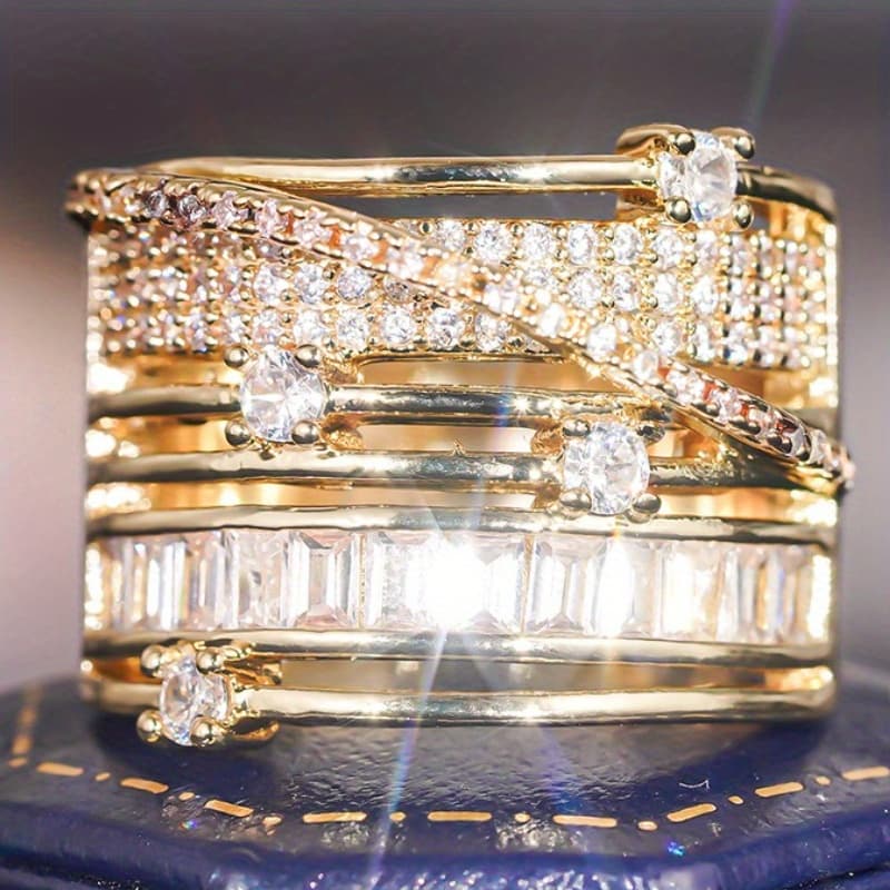 TEMU Luxury Pave Zirconia Wide Band Unisex Ring Perfect For Banquet Wedding Parties Daily Statement Jewelry