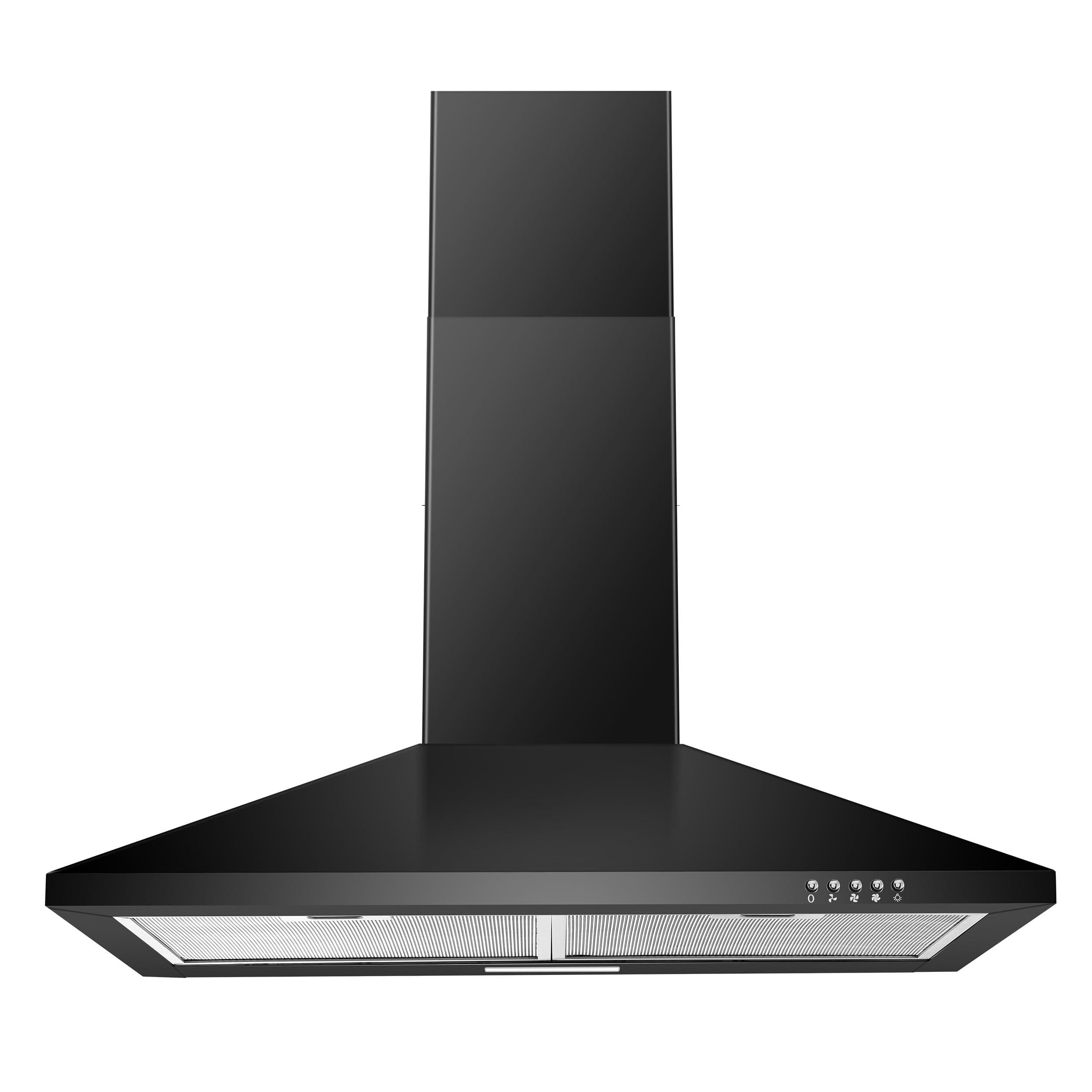 TEMU 30 Inch Wall Mount Stove Hood, Kitchen Range Hood Black, Aluminum Filters, Exhaust Fan, Button Control, 2 Led Lights Vent Hood