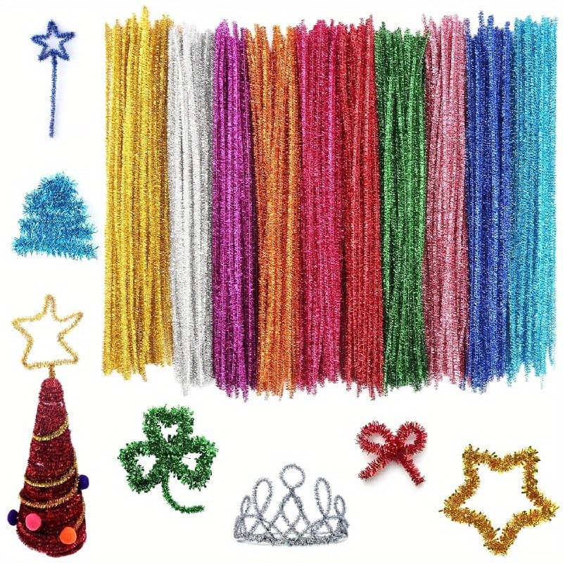 TEMU 400pcs Of Shimmering Pipe Cleaners, Flexible Chenille Yarn, Suitable For Crafting And Decorating, Including Crowns, Bows, And Festive Ornaments