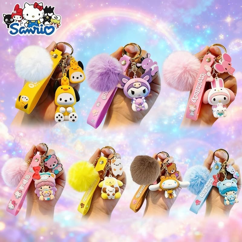 TEMU 7 Sets Of 14pcs Of Hello Kitty Keychain Sets, Key Chains, Backpack Pendants, Hanging Additions, Car Key Chains Small Ornaments Suitable For Women To Going Out, Halloween Christmas Gifts