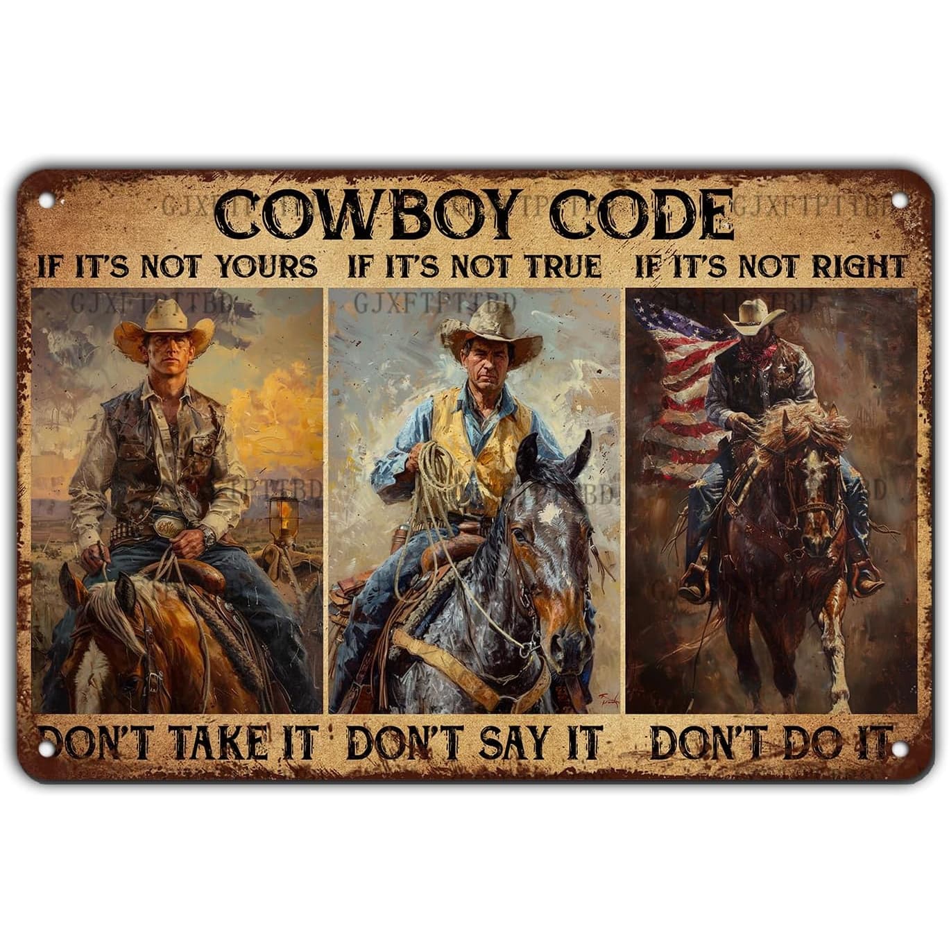 TEMU Vintage Western Cowboy Sign - Distressed Rustic Wall Decor With Cowboy "if Not Don't Take It" For Door/wall Mounting - 12"x8" (30x20cm) Metal Sign Suitable For, Ranch, Office Western Decor