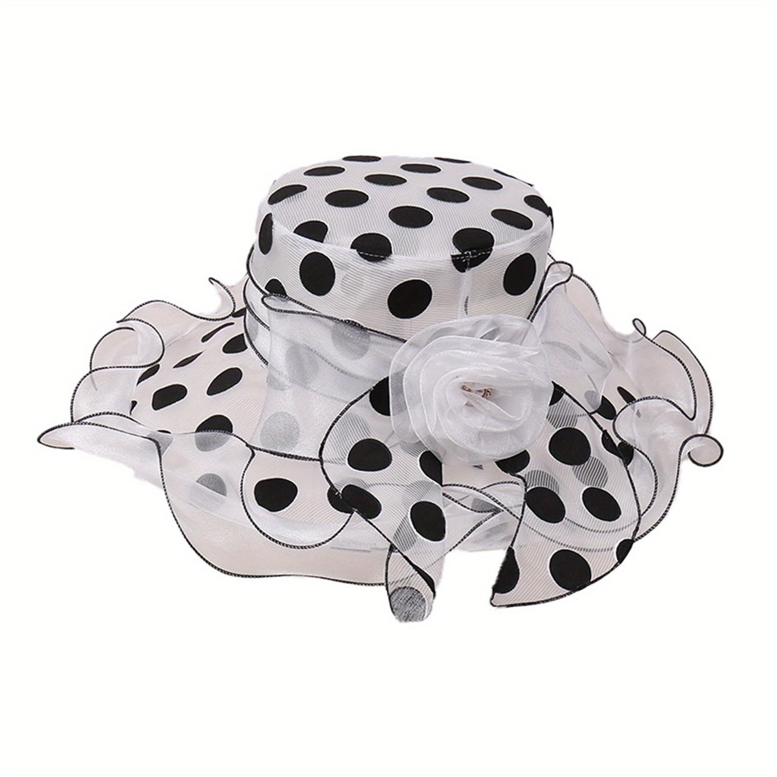 TEMU This Women's Lightweight Sun Hat Features A Large And Polka Dot Print, Making It Perfect For Church And Outdoor Events