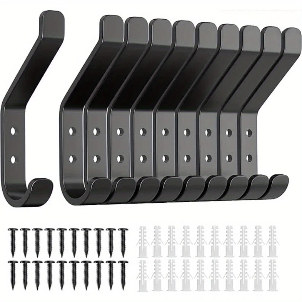 TEMU 10 Black Stainless Steel Wall Hooks- Heavy Duty 20 Lbs, Includes Screws For , Suitable For Towels, Clothes, Bags, Hats, Keys- Bedroom, Kitchen, Bathroom, Living Room