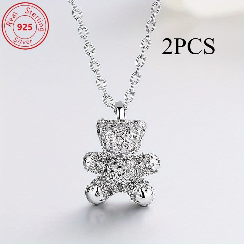 TEMU Set Of 2 - S925 925 Pendant - Allergy-friendly - Featuring Shimmering Synthetic Synthetic Synthetic Zircon​​ - Ideal For Daily Use And Celebrations - Gifts For Valentine's Day And Christmas