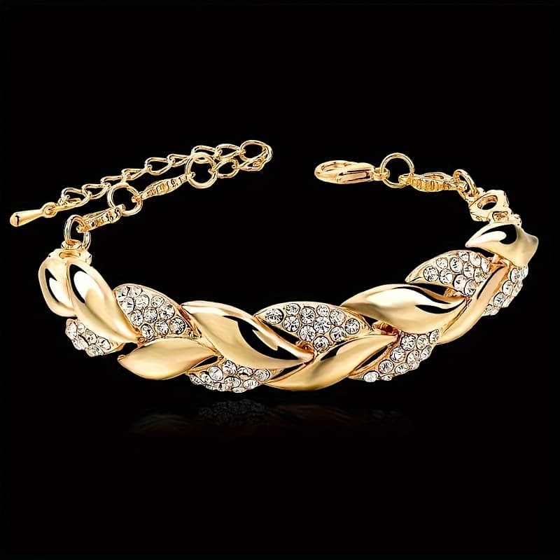 TEMU Single Piece Of A Golden Bracelet With Crystals, Featuring A Stylish Braided Design And Rhinestones, Perfect Elegant Accessory For Women