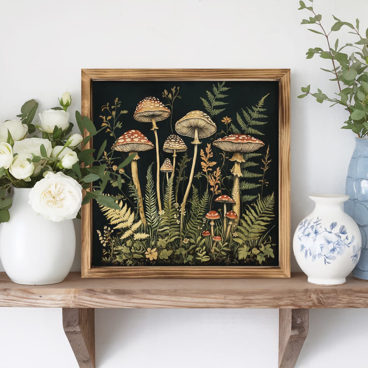 TEMU 2d Flat, 1pc Rustic Wooden 1pc Mushroom Wooden Wall Art With Vintage Frame | 8x8 Inch Farmhouse Decor For Entryway, Bedroom, Bathroom, Kitchen | Stylish Housewarming Gift & Accent