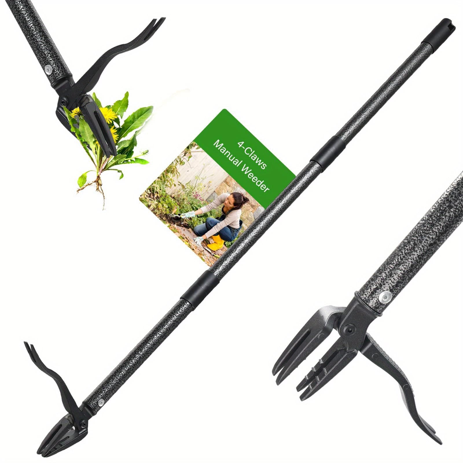 TEMU Weed Puller Tool, Stand Up Manual Weeder, Heavy Duty Garden Weeding Tool With 60 Inch Long Handle, 4 Claw Steel Head, Uprooting Dandelion Removal Gardening Tools For Lawn