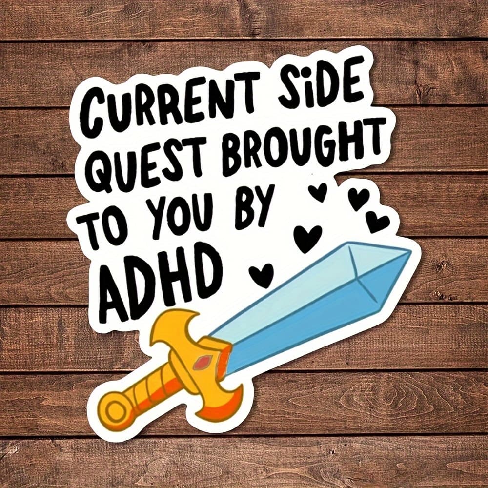 TEMU 1pc Vinyl Sticker - Quest Decal With Sword & Hearts, Matte, Reusable Removable For Planners, Journals, Laptop, Diary - Cute -themed Positive Affirmations For S &