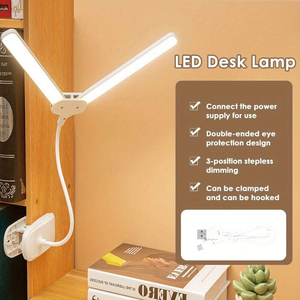 TEMU Led Desk Lamp Double Head Adjustable Lamp W/ Clamp Eye- Reading Desk Light