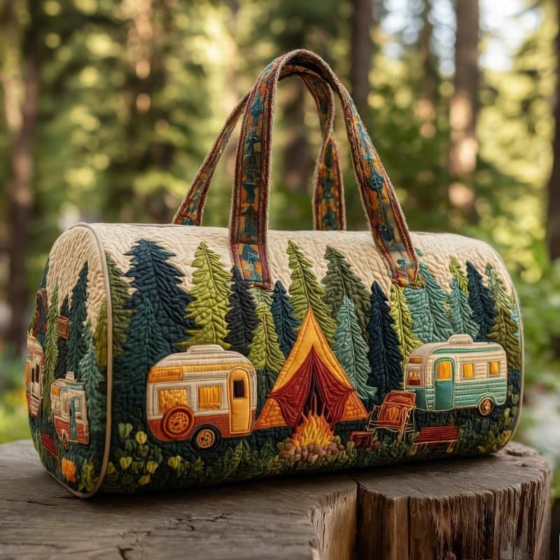 TEMU Bohemian Hippie Quilted Travel Bag, Lightweight Outdoor Tote, Weekend , Vacation Essential, Soft Fabric Positioning Print , Unisex, Hand Wash Or Professional
