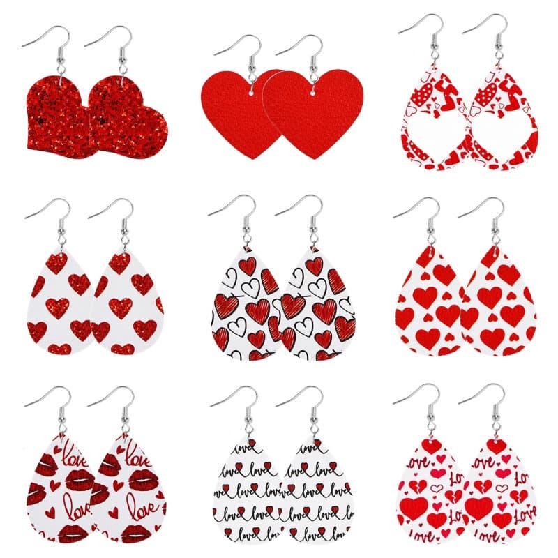 TEMU 2d Flat - [2d Flat] 9 Pairs Of Valentine's Day Acrylic Women's Earrings, Drop Earrings With Teardrop/heart And Red Lip Love Pattern, Pink Earring Set, Wedding, Anniversary, Valentine's Day Gift