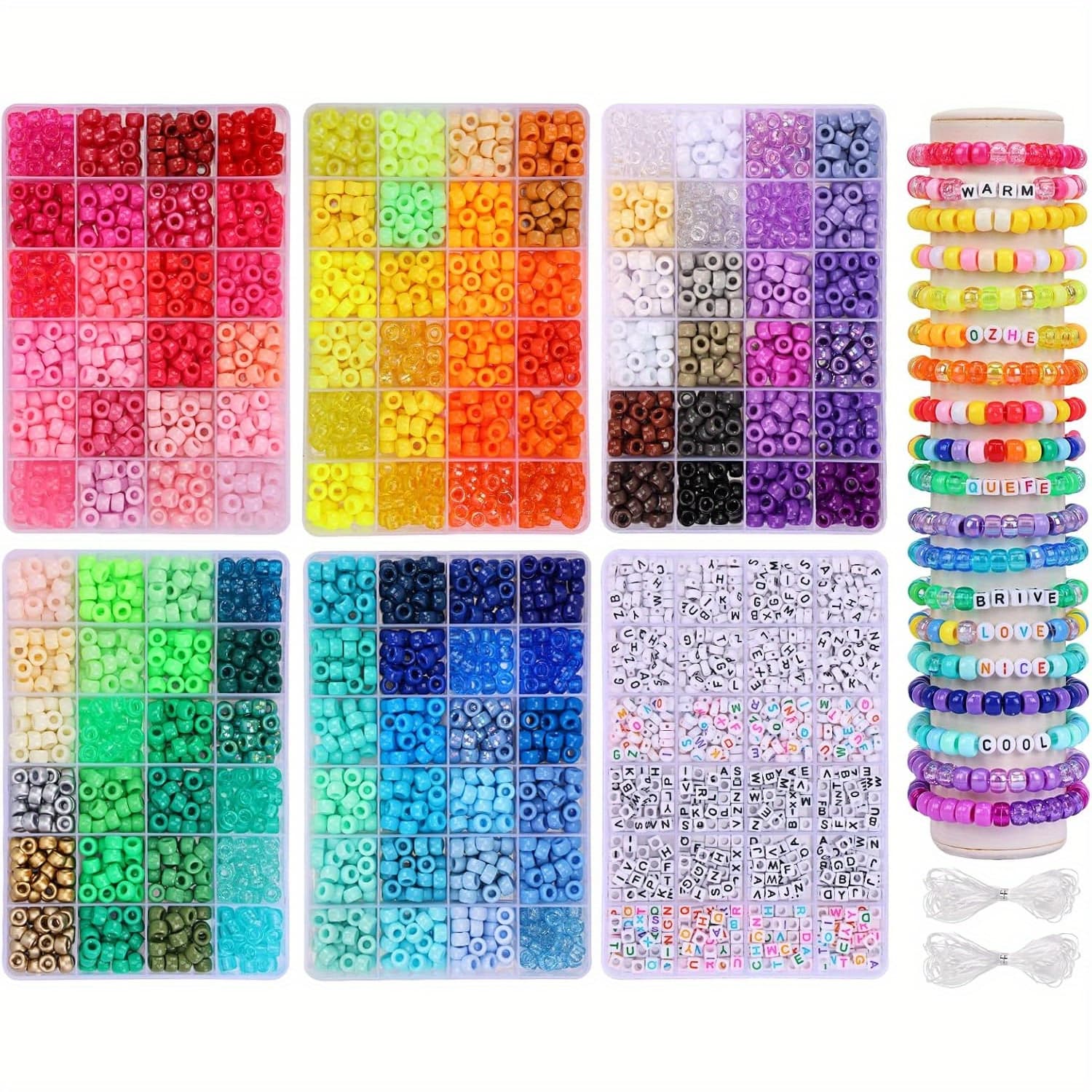 TEMU 5 Boxes Pony Beads Friendship Bracelet Making Kit, 120 Colors Kandi Beads Suit For Jewelry Making, Plastic Rainbow Beads And 1box Alphabet Beads For Gifts, Necklace And Craft