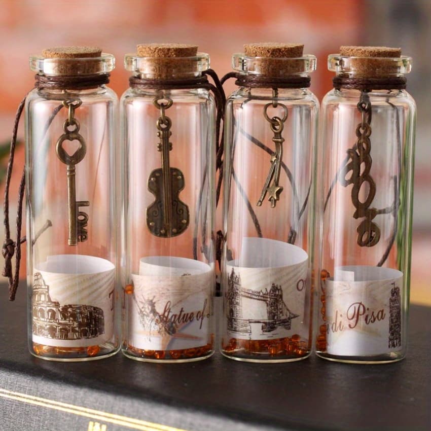 TEMU 12pcs Vintage Wish Bottle Set With Cork-spell Jars World Landmarks, Floating Message Bottles For Decoration, Charm Keepsake Gift