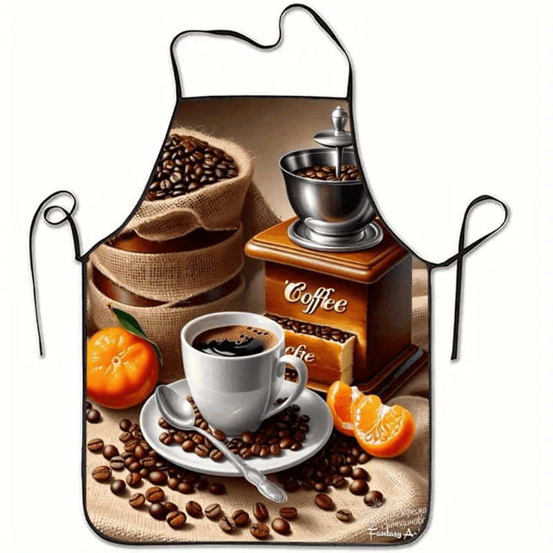 TEMU 1pc Coffee-themed Patterned Apron, Suitable For Men And Women's Parties And Home Kitchen Use