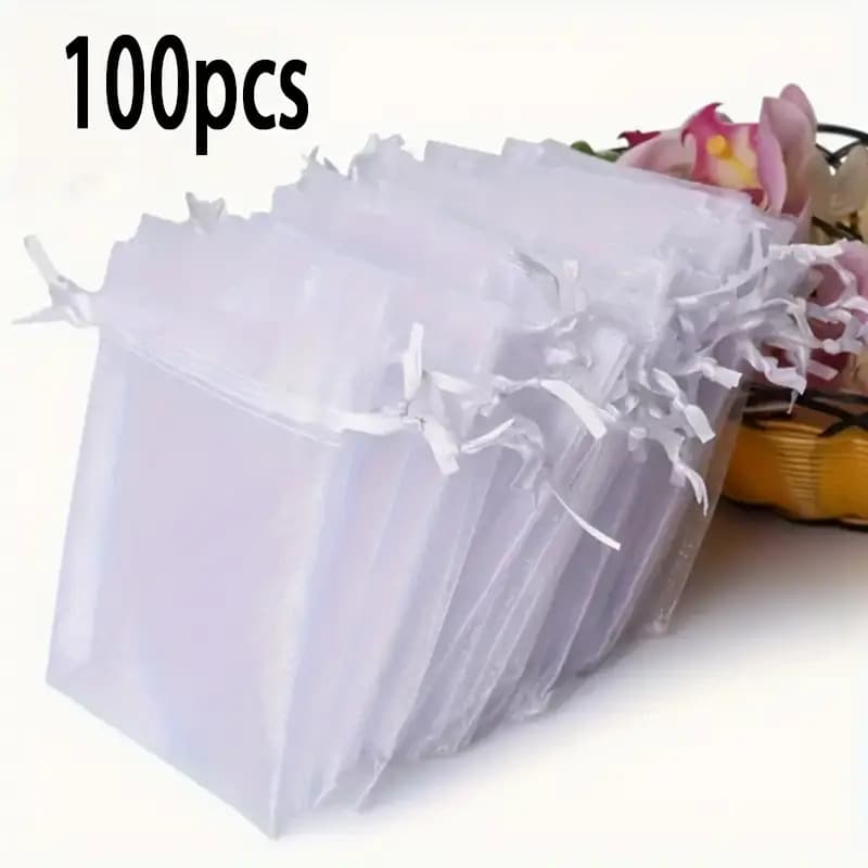 TEMU 100pcs Organza Drawstring Transparent Gift Bag, Suitable For Wedding Gifts, Party Gifts, Jewelry, Candy And Decorations, Wedding Gift Bag| Gift Bag| Drawstring Closure, Small Gift Bag
