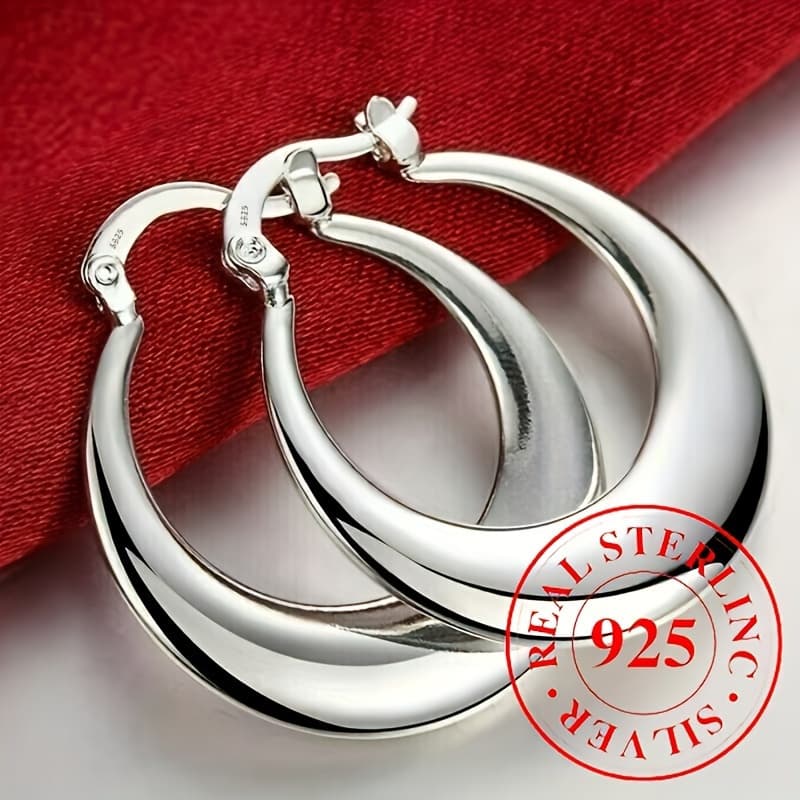 TEMU 925 Sterling Silvery Hypoallergenic Circle Earrings - Elegant And Sexy Everyday And Party Accessories, Plated With 925 Silvery - Suitable For Women, Ramadan Holidays And All
