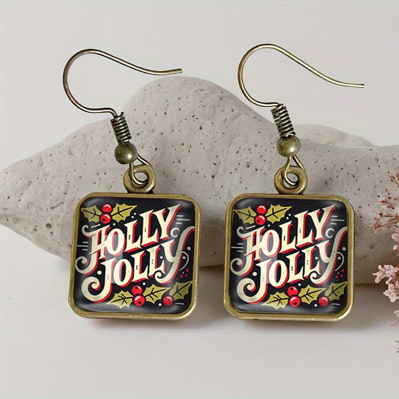 TEMU 1 Pair Square Earring Retro Glass Dangle Earrings Handmade Jewelry Gift